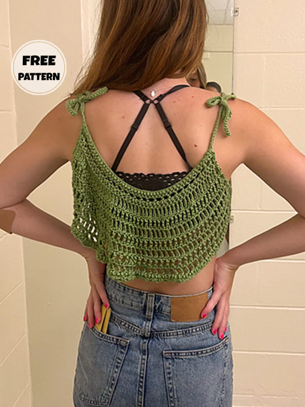 Green Lace Crochet Crop Top