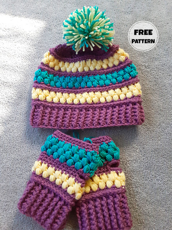 Purple Puff Stitch Crochet Hat Pattern