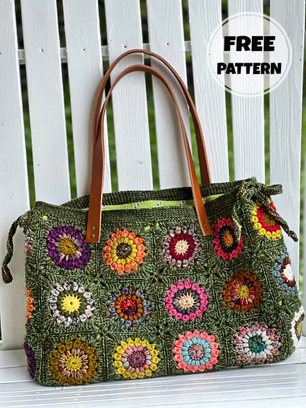 daisy granny square crochet tote bag pattern
