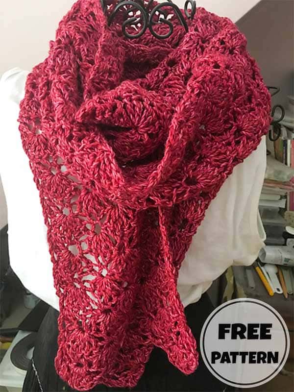red lacy crochet scarf pattern