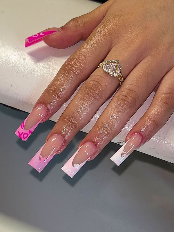 summer gel nails pink