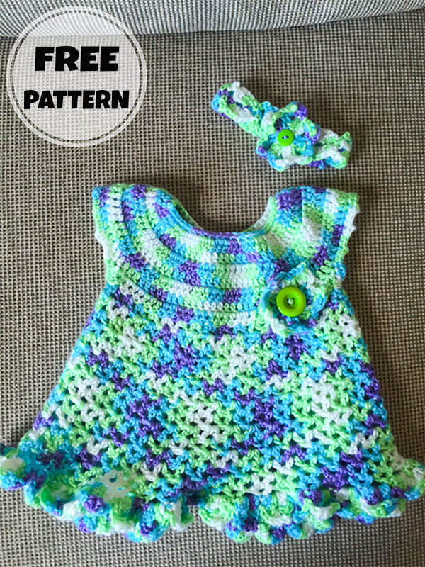 Crochet Baby Dress And Floral Headband Set Free Pattern-2