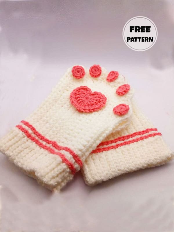 Fingerless Crochet Cat Paw Gloves Free Pattern