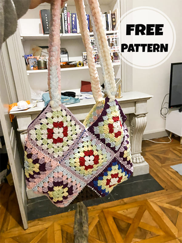 Free Crochet Granny Square Tote Bag Pattern-2