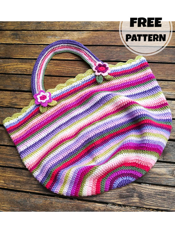 Rainbow With Flowers Crochet Tote Bag Free Pattern (2)