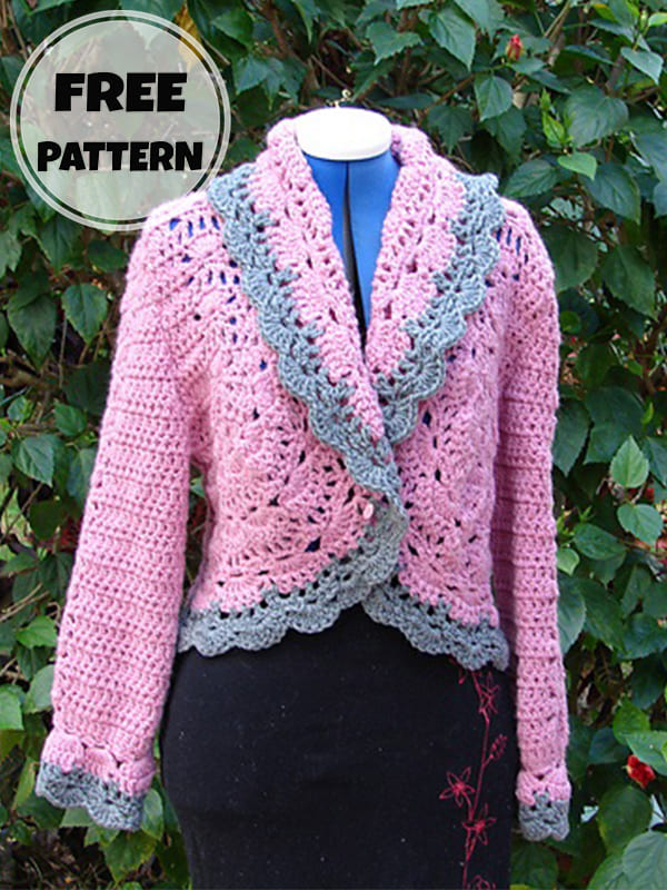 Buttoned Lace Crochet Cropped Cardigan Free Pattern (2)