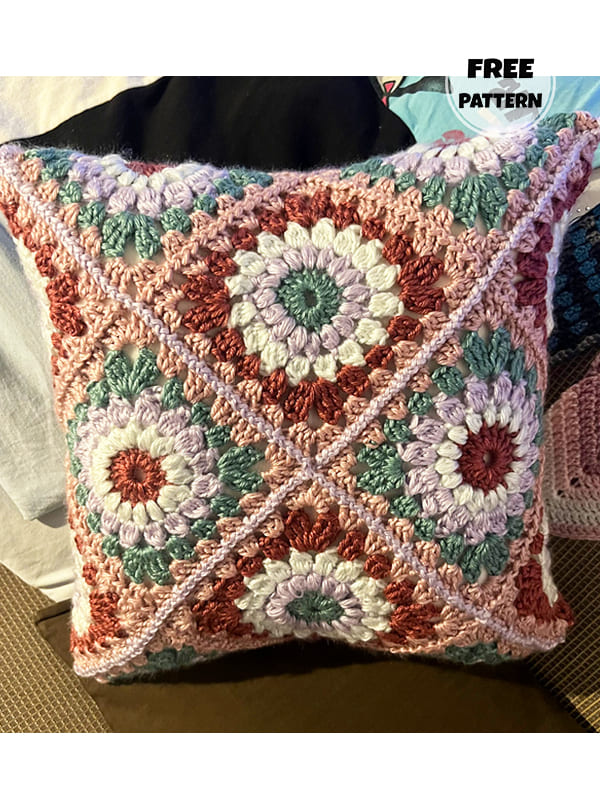 Color Bursts Crochet Pillow Granny Square Free Pattern