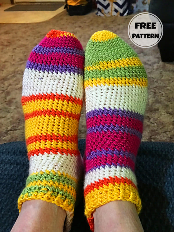 Colorful Free Crochet Sock Pattern For Beginners