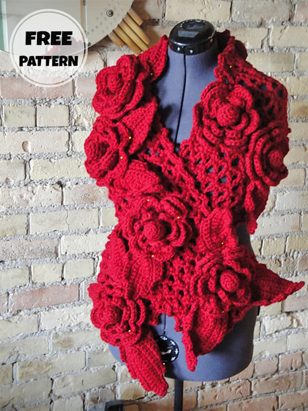 Crochet Lace Scarf With Flower Free Pattern (2)