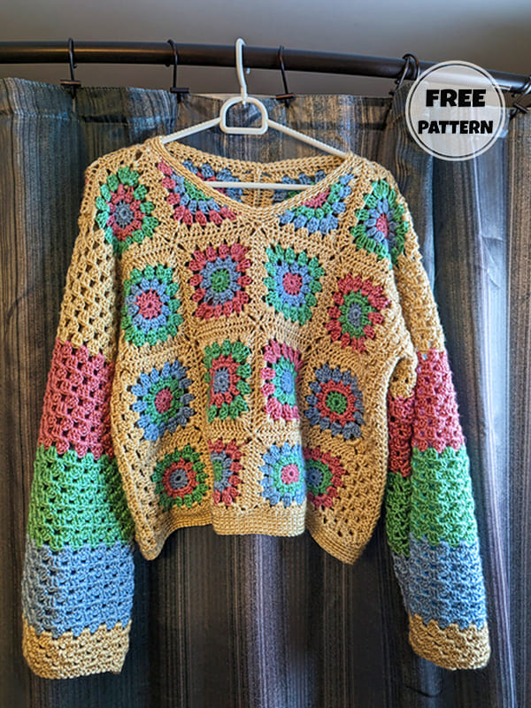 Flower Crochet Granny Square Sweater Pattern Free 