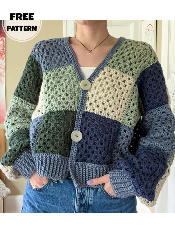 Free Crochet Granny Square Cropped Cardigan Pattern (2)