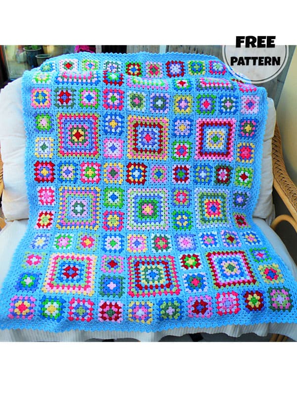 Sweet Blue Granny Squares Crochet Blanket Pattern Free