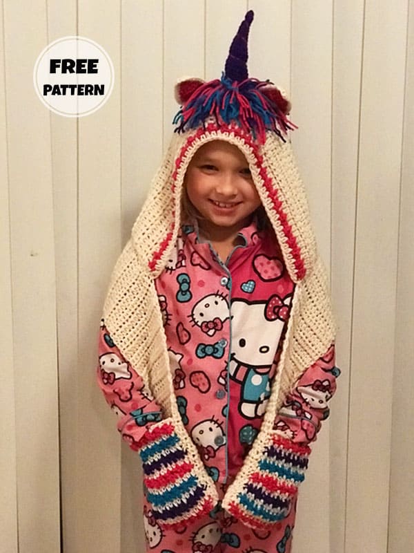 Unicorn Free Pattern For Crochet Hooded Scarf