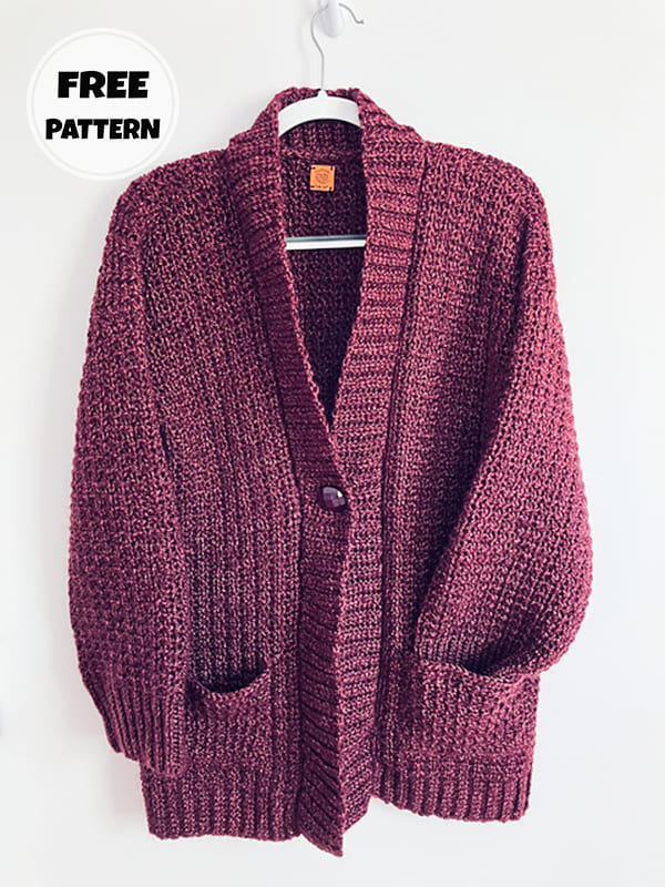 Waffle Stitch Long Crochet Cardigan Free Pattern (2)