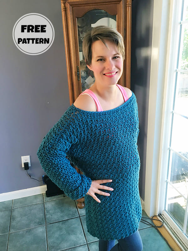 Blue Free Easy Crochet Pullover Pattern