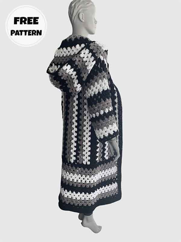 Crochet Hooded Long Cardigan Free Pattern (2)