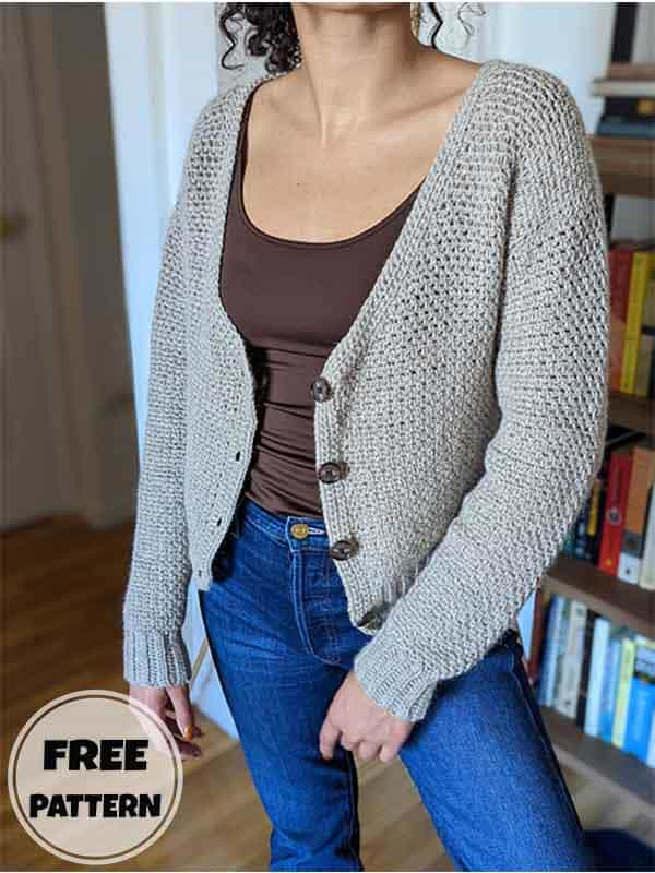 Crochet V-neck Ribbed Cardigan Free Pattern (2)