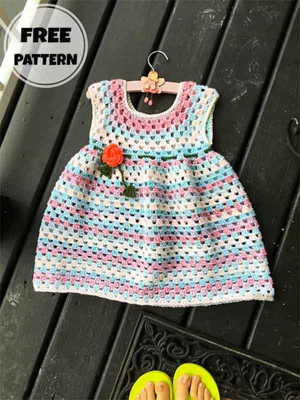 Granny Stitch Crochet Toddler Dress 2-3 Year old Free Pattern (2)