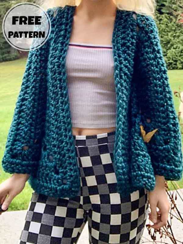 Long Sleeve Crochet Hexagon Cardigan Free Pattern (2)