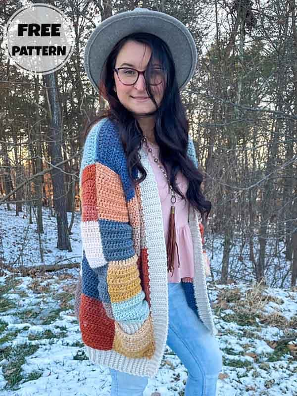 Oversized Colorwork Crochet Patchwork Cardigan Free Pattern (2)