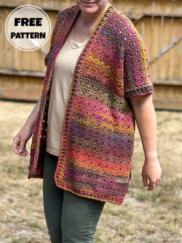 Short Sleeves Oversized Crochet Cardigan Free Pattern (2)