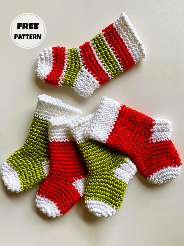 Small Christmas Crochet Socks Pattern Free