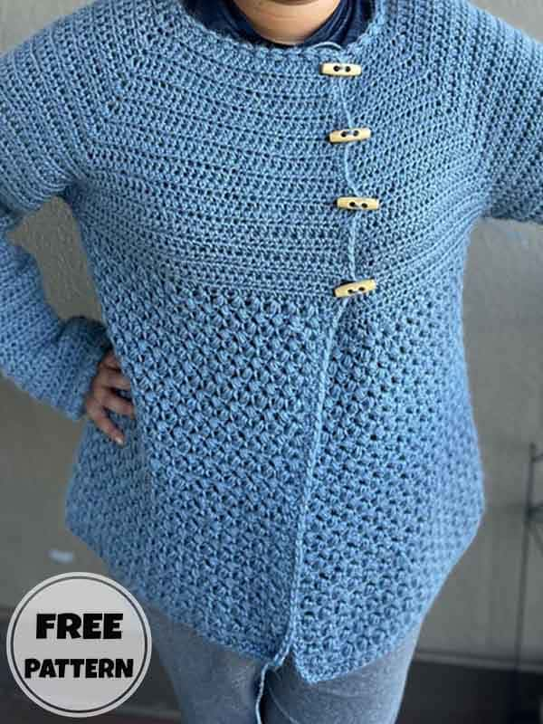 Textured Button Crochet Cardigan Free Pattern (2)