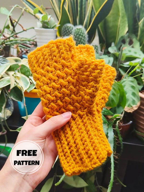 Yellow Free Easy Crochet Pattern For Fingerless Gloves