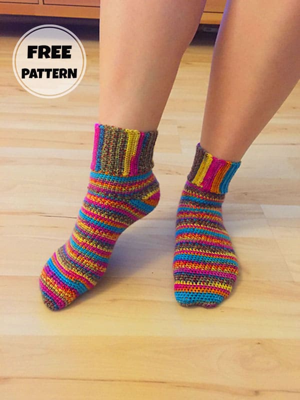 Mixed Color Long Crochet Socks Pattern Free