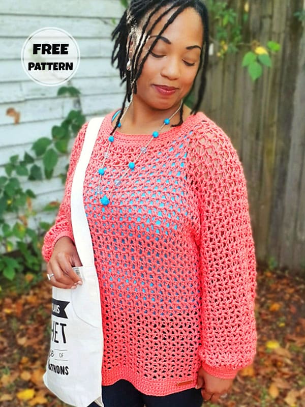 Pink Free Sweater Crochet Pattern V Stitch 