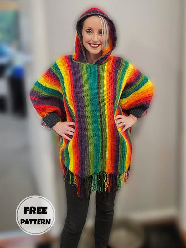 Poncho Crochet Hoodie For Women Free Pattern