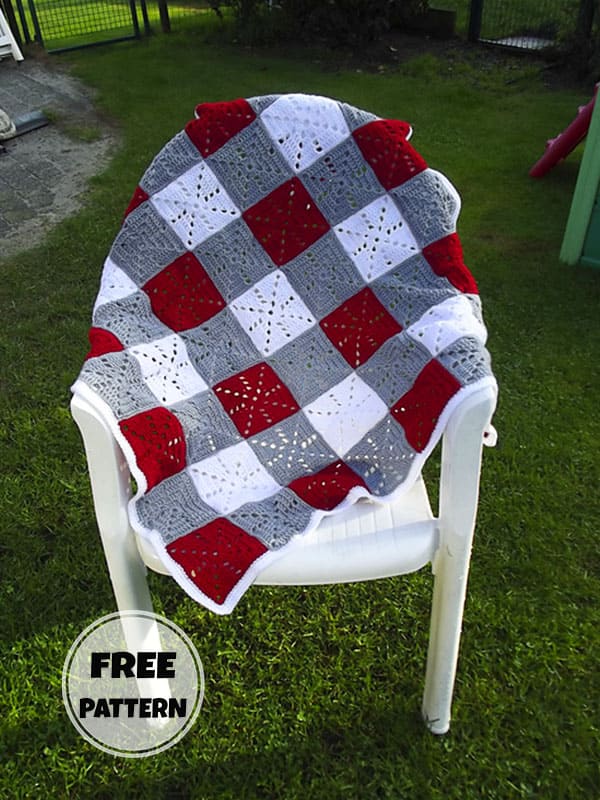 Red And Gray Free Gingham Blanket Crochet Pattern 