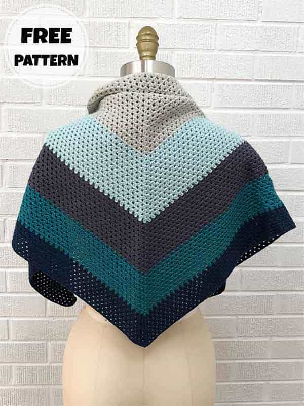 Stripes Crochet Triangle Shawl Free Pattern (2)