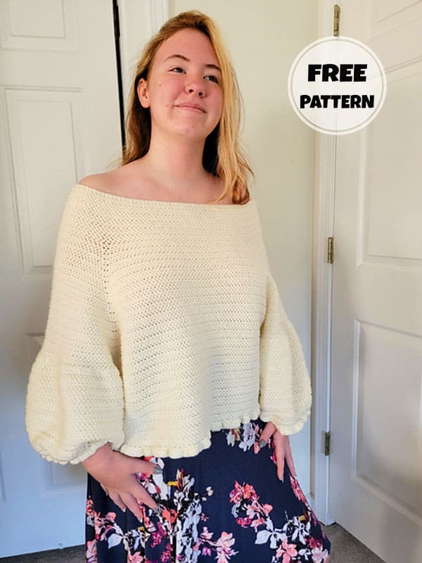 White Sweater With Crochet Sleeves Free Pattern