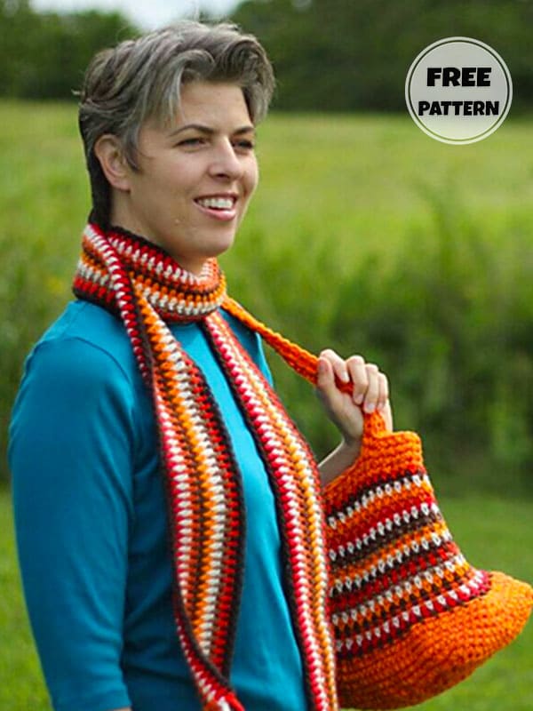 Colored Lines Free Crochet Skinny Scarf Pattern​