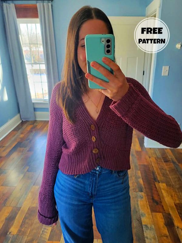 Cropped Free Crochet Cardigan Womens Pattern