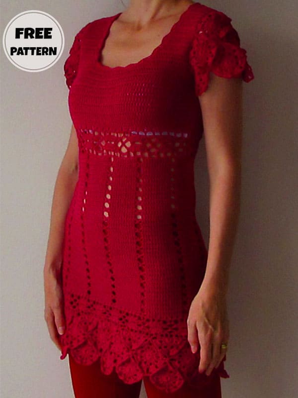 Impressive Red Free Crochet Maxi Dress Pattern PDF