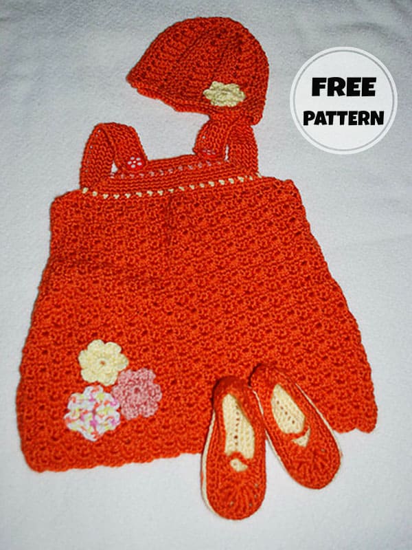 Orange Crochet Baby Dress And Hat Set Pattern Free 