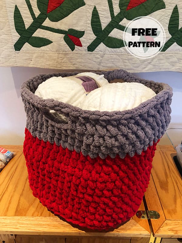 Red Chunky Crochet Basket Free Pattern​ 