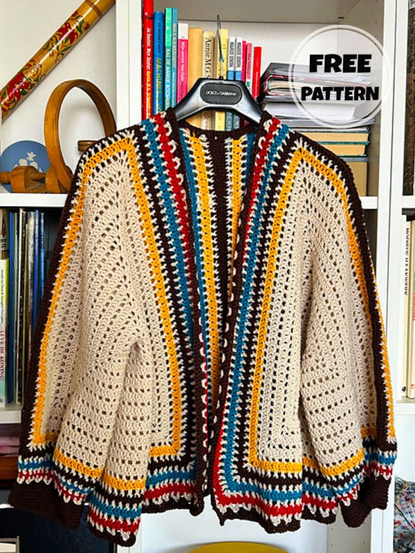 Striped Hexagon Cardigan Crochet Pattern Free PDF