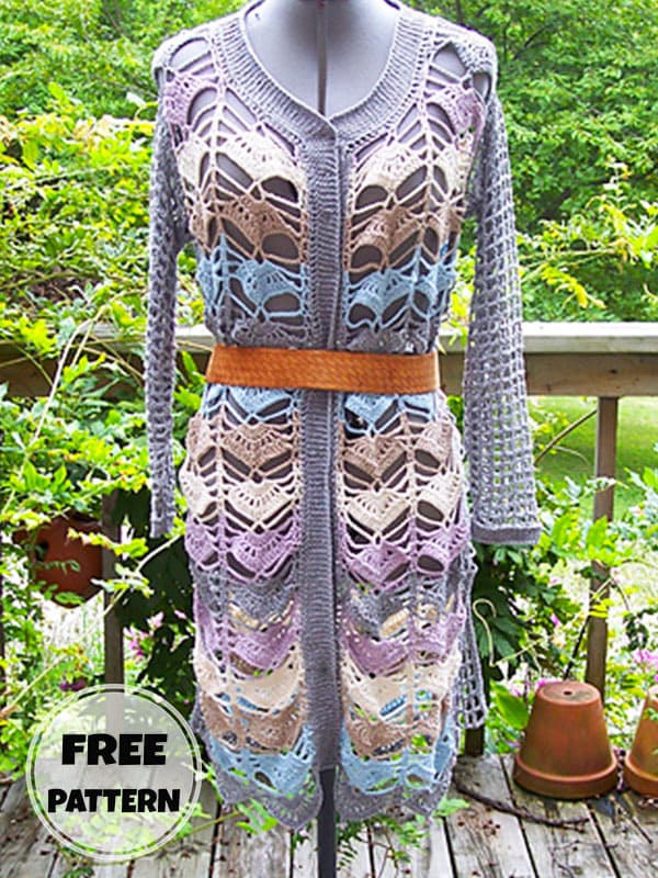 Triangles Crochet Long Cardigan Pattern Free PDF