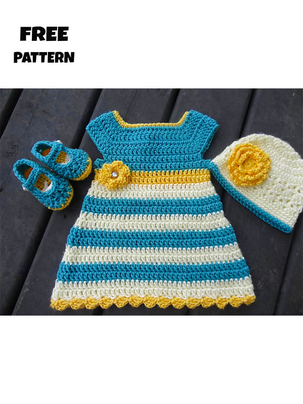 Free Crochet Baby Dress Sleeper Set 0-3 Mmonths Pattern - 2