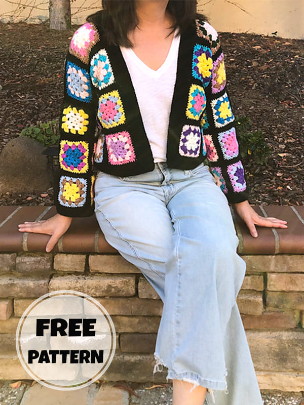 Crochet Granny Square Cropped Cardigan Free Pattern (2)