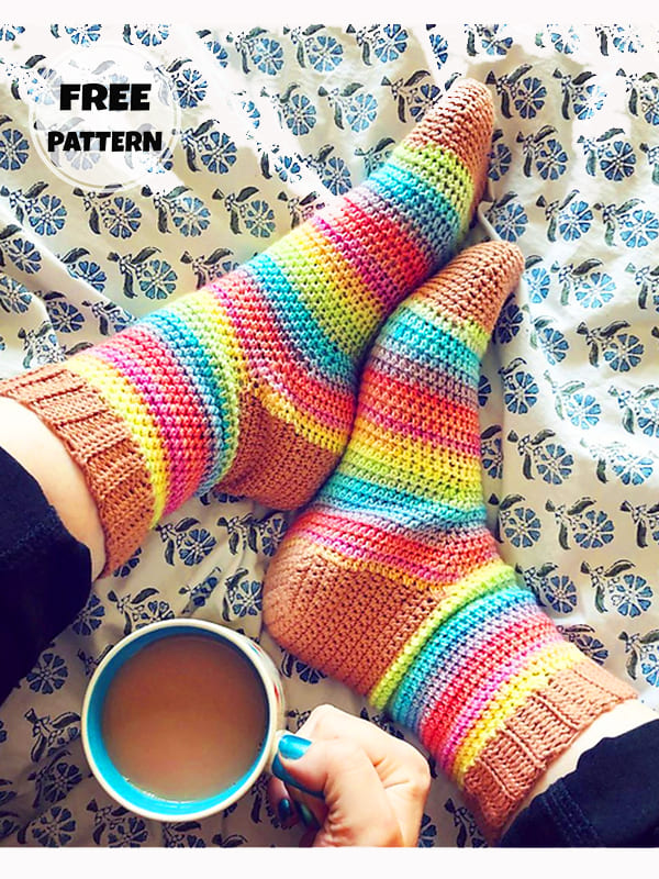 Flower Colors Free Crochet Socks Pattern PDF