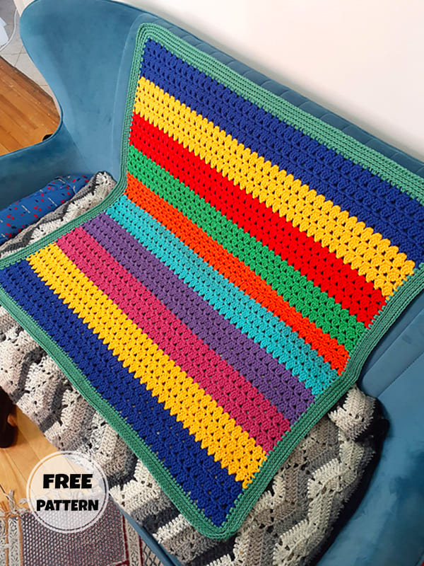 Granny Modern Striped Crochet Blanket Pattern Free