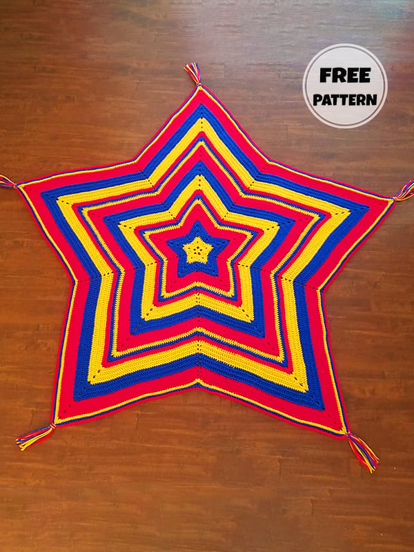 Tricolor Free Crochet Star Pattern Blanket