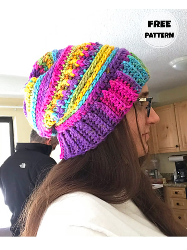 Colorful Free Slouchy Beanie Pattern Crochet