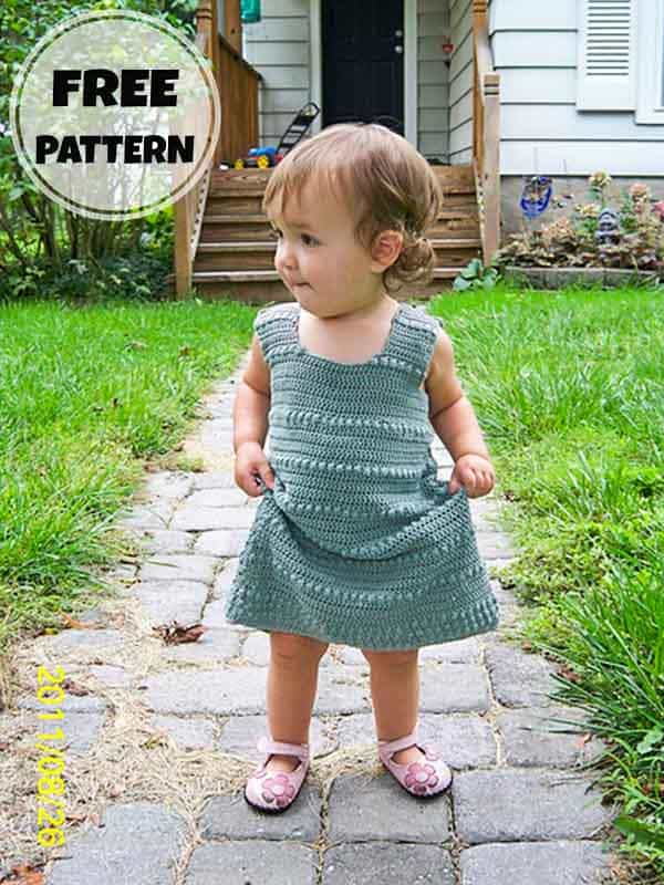 Crochet Bobble Stitch Baby Dress Free Pattern (2)