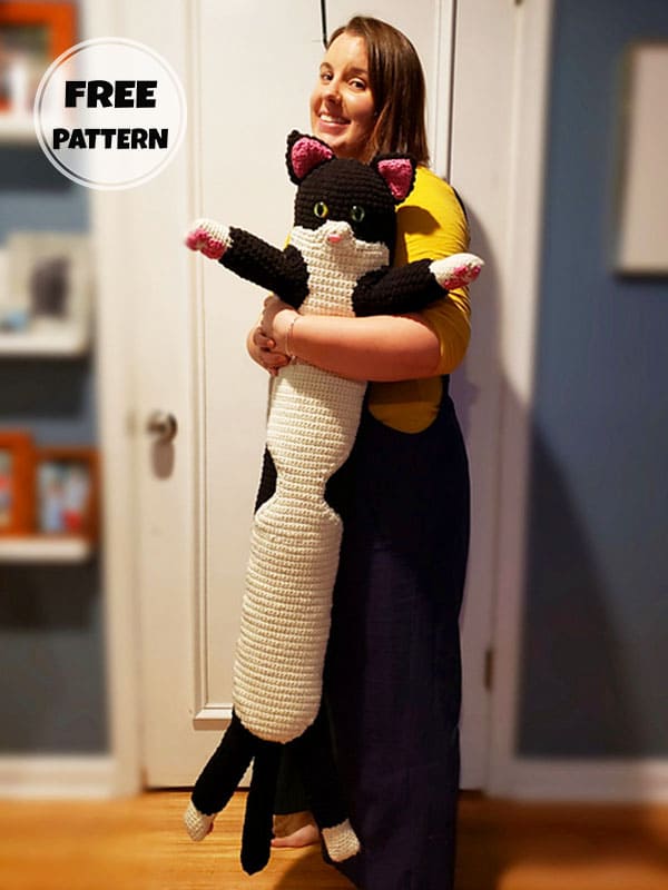 Long Cute Cat Pillow For Crocheting Pattern Free